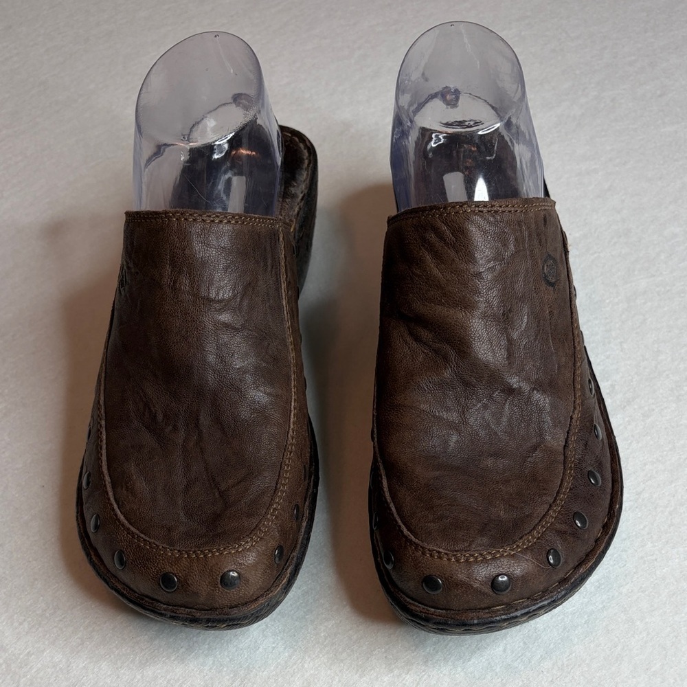 Born Marley studded leather mule clogs in brown. Size 10
